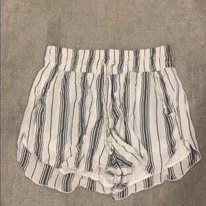 White and grey striped high rise shorts